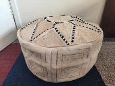 Handmade Uneven Cream Pouffe Real Leather Poufe Pouf Footstool New with defects