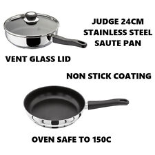 JUDGE VISTA STAINLESS STEEL NON STICK COATED 24CM SAUTE PAN & LID