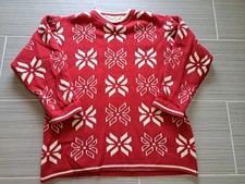 Celtic Isle Ireland Merino Wool Sweater Womens XL Snowflake Red White Heavy 