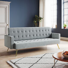 Sofa Bed 3 Seater Grey Contrast Gold Metal Legs Luxury Velvet Nonwovens New Foam