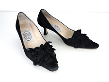 Emma Hope Heels Vintage Black Suede Pointed Toe Shoes Flower Size UK 3 EU 36