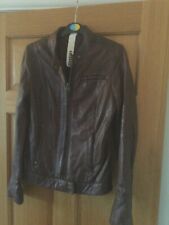 Ladies dark Brown Firetrap Leather Jacket Size XS with Grandad collar