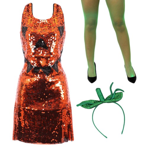 Ladies sequin pumpkin dress - pumpkin,