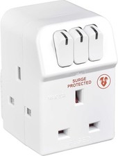 Masterplug Three Socket Surge Protected Adaptor with Individual Switches