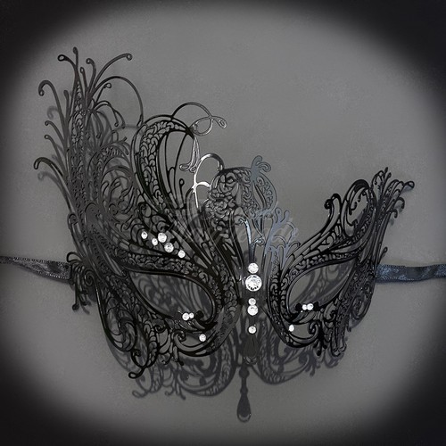 Black metal swan mask venetian - swan,