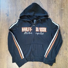 Harley Davidson Hoodie Girls Large Black Zip Sweatshirt Sweater Motorcycle