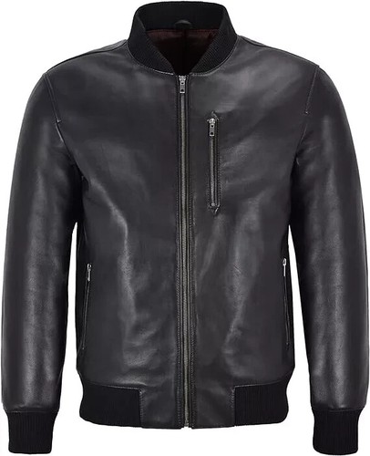 Black bomber leather jacket - black,