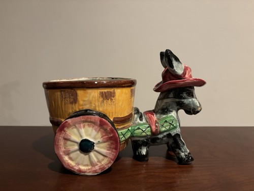 Vintage majolica donkey cart - majolica,