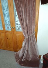 Vintage Taupe Velvet Curtain & Tie. 83" Drop x 44" Wide. Velvet Lining. Cleaned