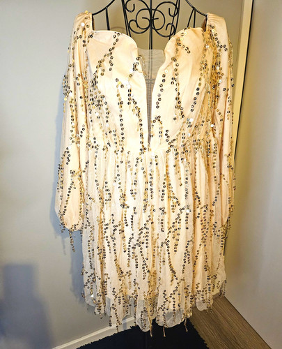 Beige gold mesh sequin neck - beige,