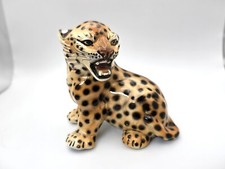Italian leopard figurine - Ronzan SIGNED collectible snarling porcelain figure