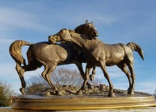 ANTIQUE RUSSIAN BRONZE CABINET LARGE SCULPTURE 50cm. KLODT КОНИ НА ВОЛЕ