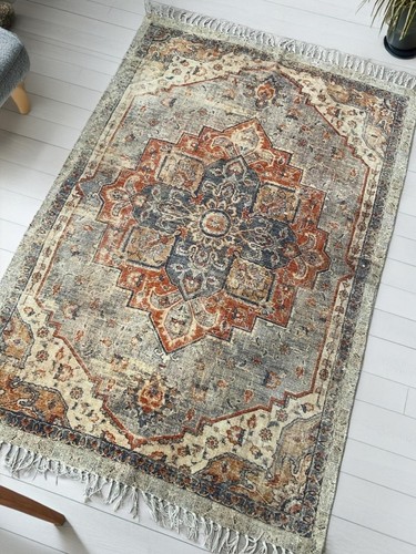 Cotton rug printed natural - cotton,