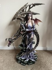 Nemesis Now Gothic Dragon Mage Sorceress Figurine with Skeletal Dragon 70cm Rare