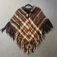 Vintage Brown check mohair fringed tasseled cape one size cottage core boho