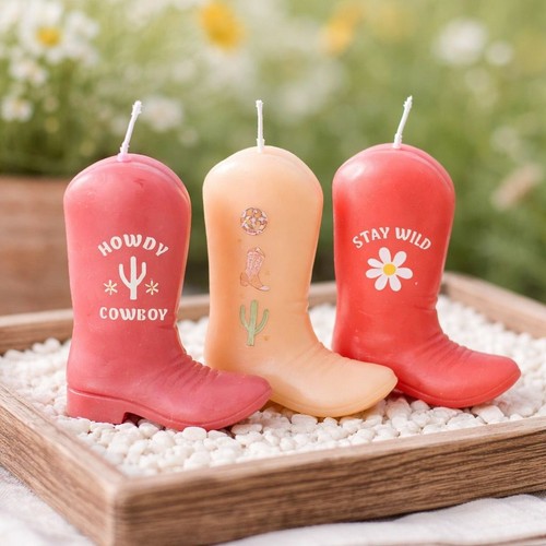 Cowboy boot candles pink - boot,