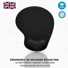BLACK ANTI-SLIP MOUSE MAT PAD WITH GEL WRIST SUPPORT PC & LAPTOP ~UK SELLER