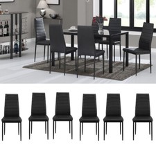 Black Dining Table &Chairs 4/6 Set PU Leather Seat Dining Kitchen Room Furniture