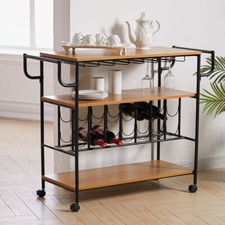 Bar Trolley Rustic Wood Drinks