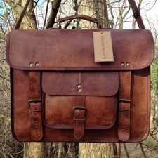 15"Men's Genuine Vintage Brown Leather Messenger Shoulder Laptop Briefcase Bag