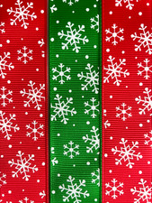 Snowflake Christmas ribbon 25mm wide red and green packs of 2m 3m 5m 10m 20m