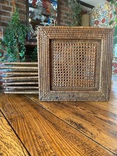 Set of 8 Caspari Rattan Square Plate Chargers