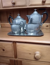 Civic Pewter 5 piece Tea Set - Tea, Water, Milk, Sugar, Tray