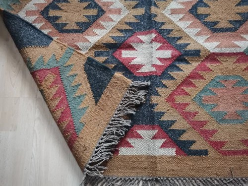 Large wool jute kilim navajo - wool,