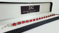White gold finish red ruby and created diamond tennis bracelet gift box freepost