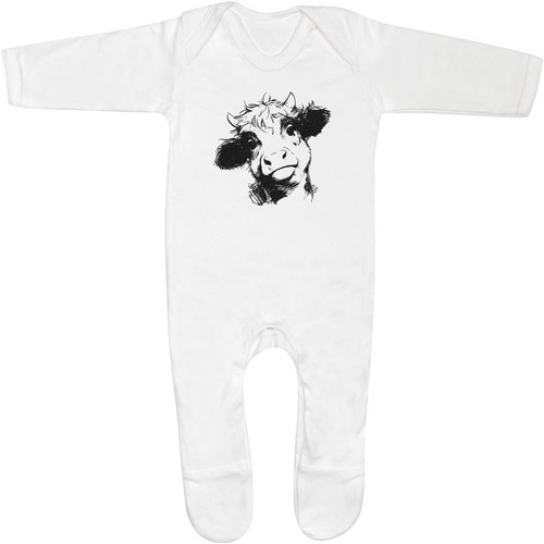 Cow portrait baby sleepsuit - 'cow, portrait'
