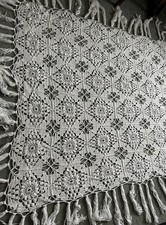 White Handmade Crochet Bedspread / Tablecloth – Shabby Chic Farmhouse Décor