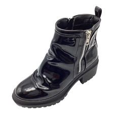 New Look Womens Ladies Black Patent Mid Heel Wide Fit Ankle Boots Size UK 4 Used