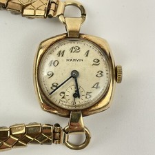 Vintage 9ct Yellow Gold Cased Ladies Marvin Wristwatch Gold Plated Strap Working