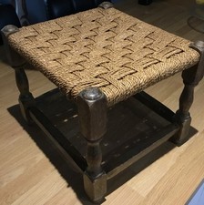 Vintage Retro Woven Wicker Rope Wooden Stool Footstool Rustic