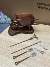 Vintage Wooden Small Mini Wheelbarrow With Tools Crafted Planters Decoration
