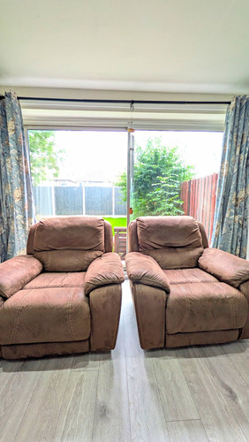 Brown fabric recliner sofa - sofa, set