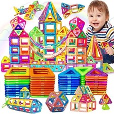 180PCS Rainbow Magnetic Geometric Shapes Tiles Building Blocks STEM Toy Xmas Gif