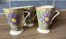 Sarah Davis Mug Purple Floral Art Deco Style x4 Fine Bone China Vintage 