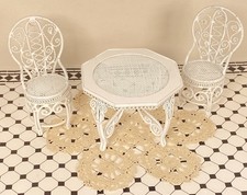 Dolls House White Wire Table & Chairs Garden Conservatory Furniture 12th Scale 
