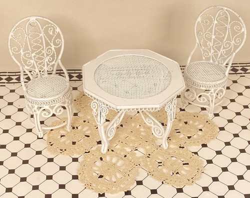 Dolls house white wire table - wire, &