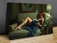 Lady reading a book Edward Hopper Inspired  mounted canvas print ready to hang