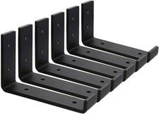 MLOQI 6 Pack 15cm Heavy Duty Shelf Brackets with Lip, Black Steel Wall Supports