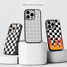 For iPhone & Samsung Check Checkered Fire Flame Phone Case