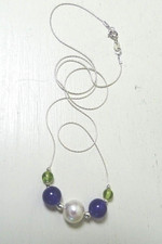 Suffragette Necklace Freshwater Pearl Amethyst Peridot 16" Sterling Silver chain