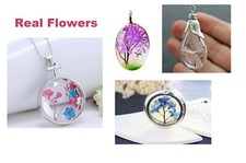 REAL PRESSED DRIED FLOWER NECKLACE JEWELLERY PENDANT FORGET ME NOT / DANDELION