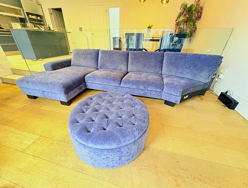 Blue velvet corner chaise sofa - blue,