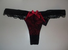 Bnwt La Senza Thong 8 10 12 14 16 Red and Black Lace Satin Bows 