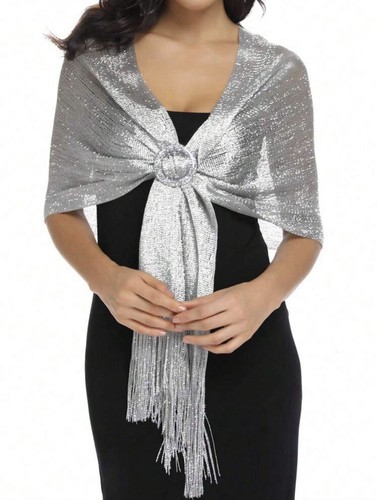 Silver metallic shawl - silver,