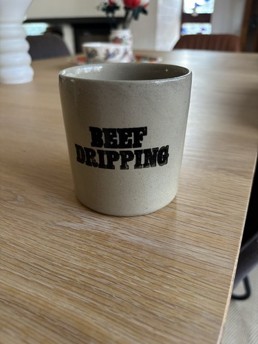 Vintage beige stoneware beef - vintage,