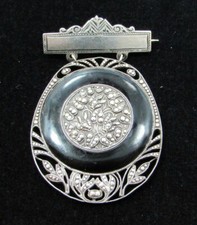Antique Victorian 935 Sterling Silver Mourning Brooch Gutta Percha ~ Bat Mark